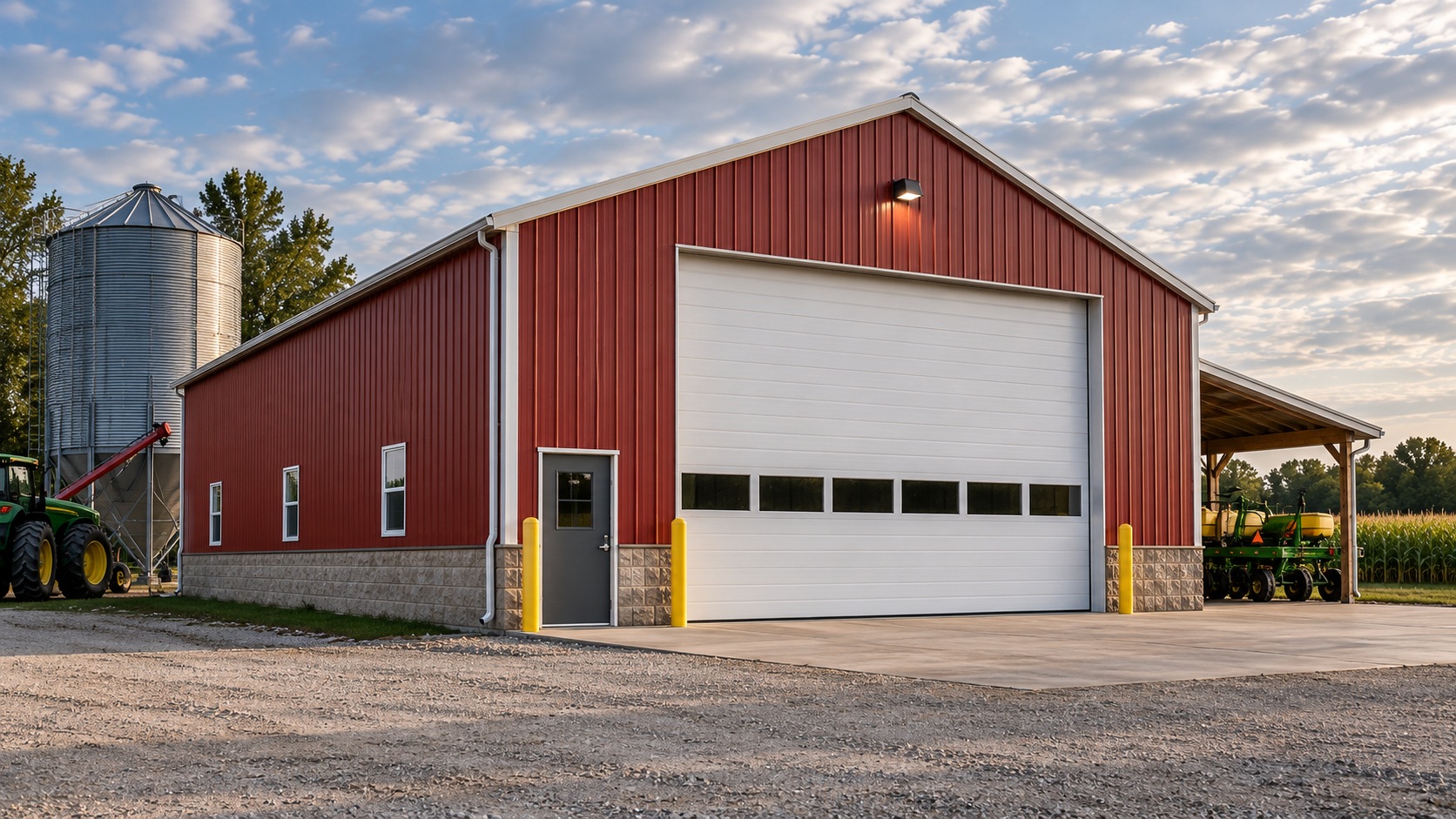 Agricultural building with a large overhead door
