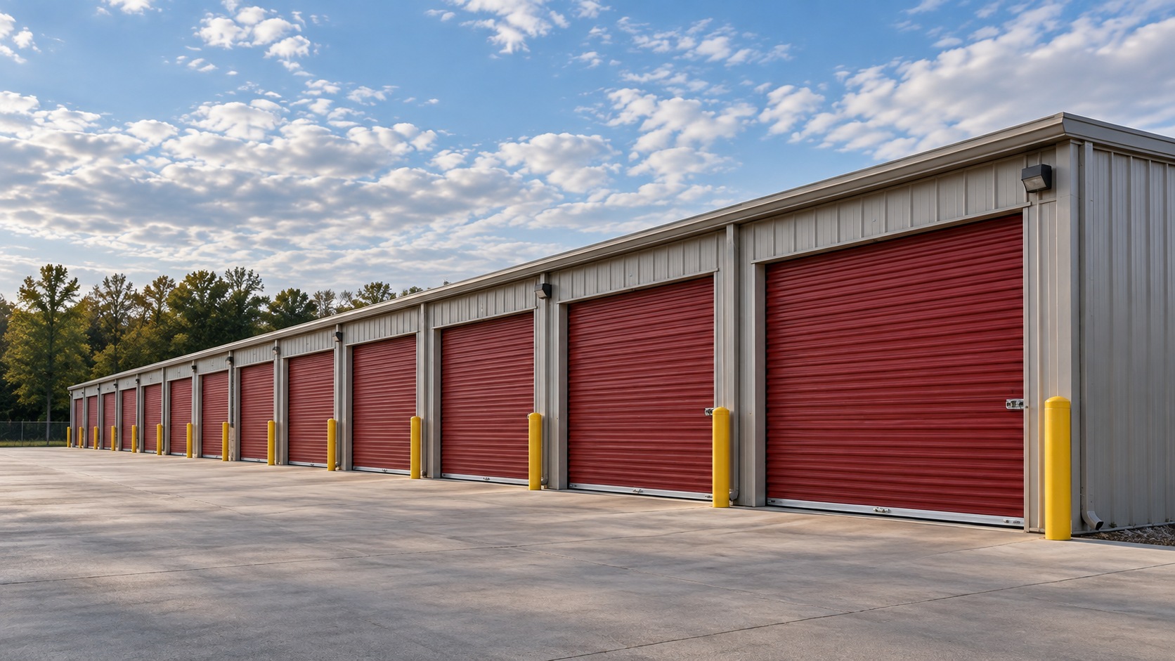 Self-storage facility with multiple roll-up doors